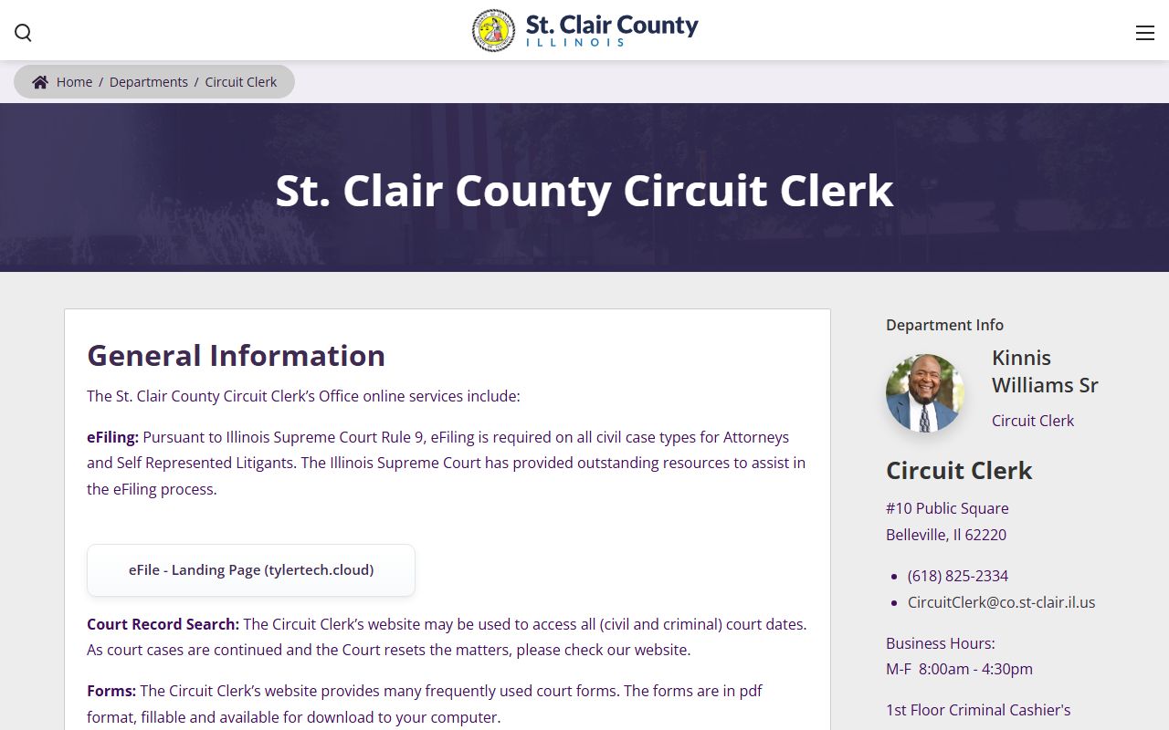 St. Clair County Circuit Clerk office website for dissolution of marriage records in Belleville Illinois