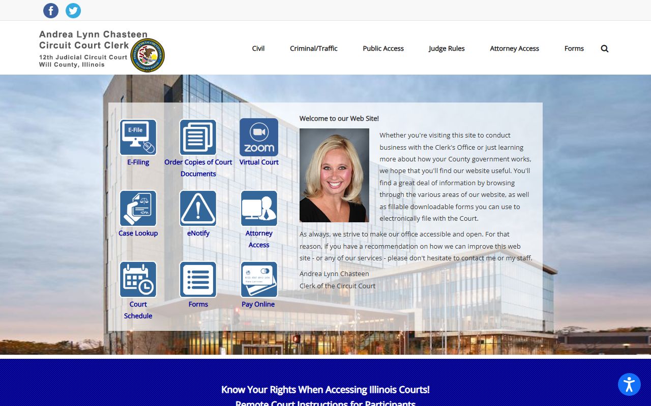 Will County Circuit Clerk website for dissolution of marriage case records