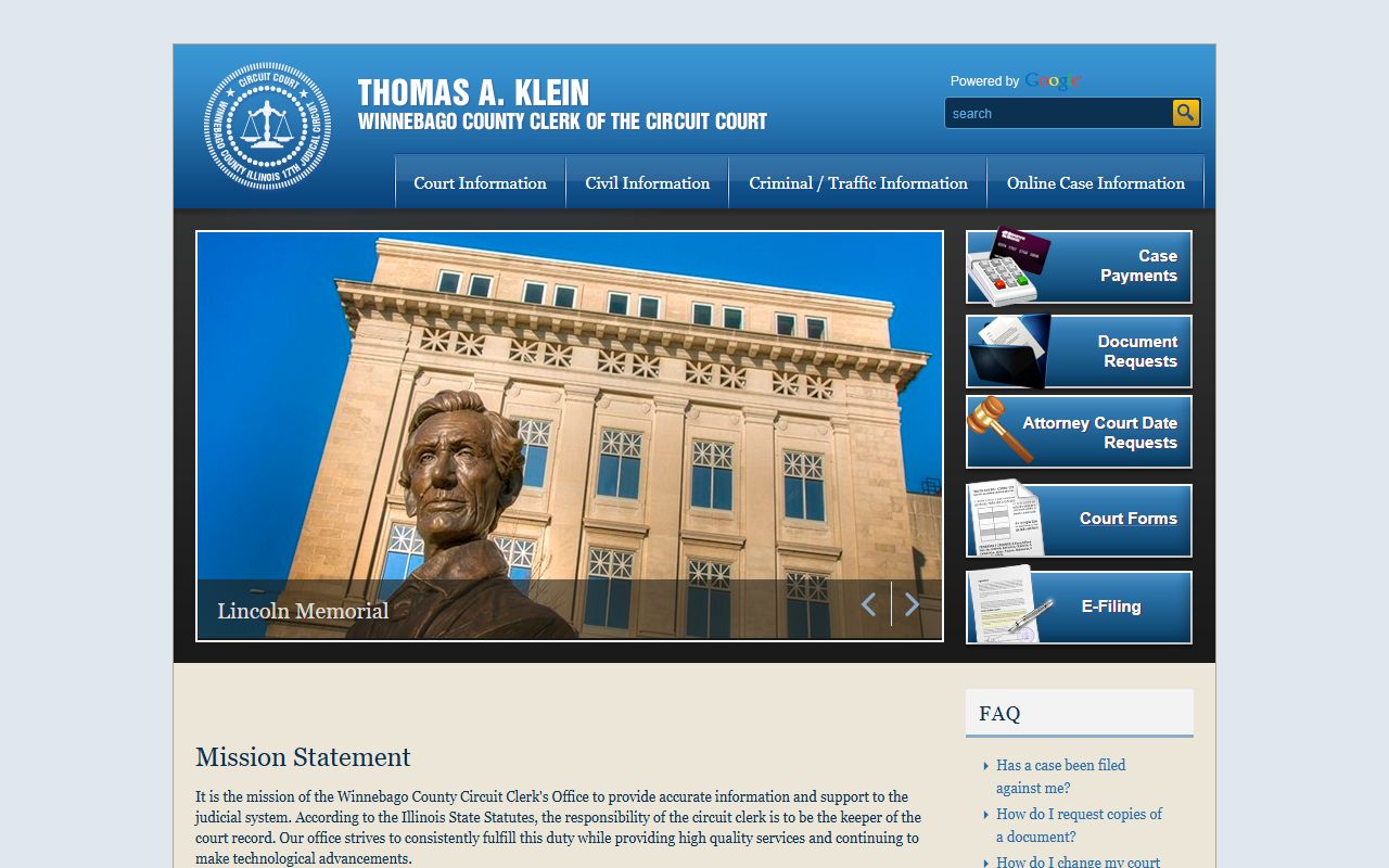 Winnebago County Circuit Clerk website for dissolution of marriage records in Rockford