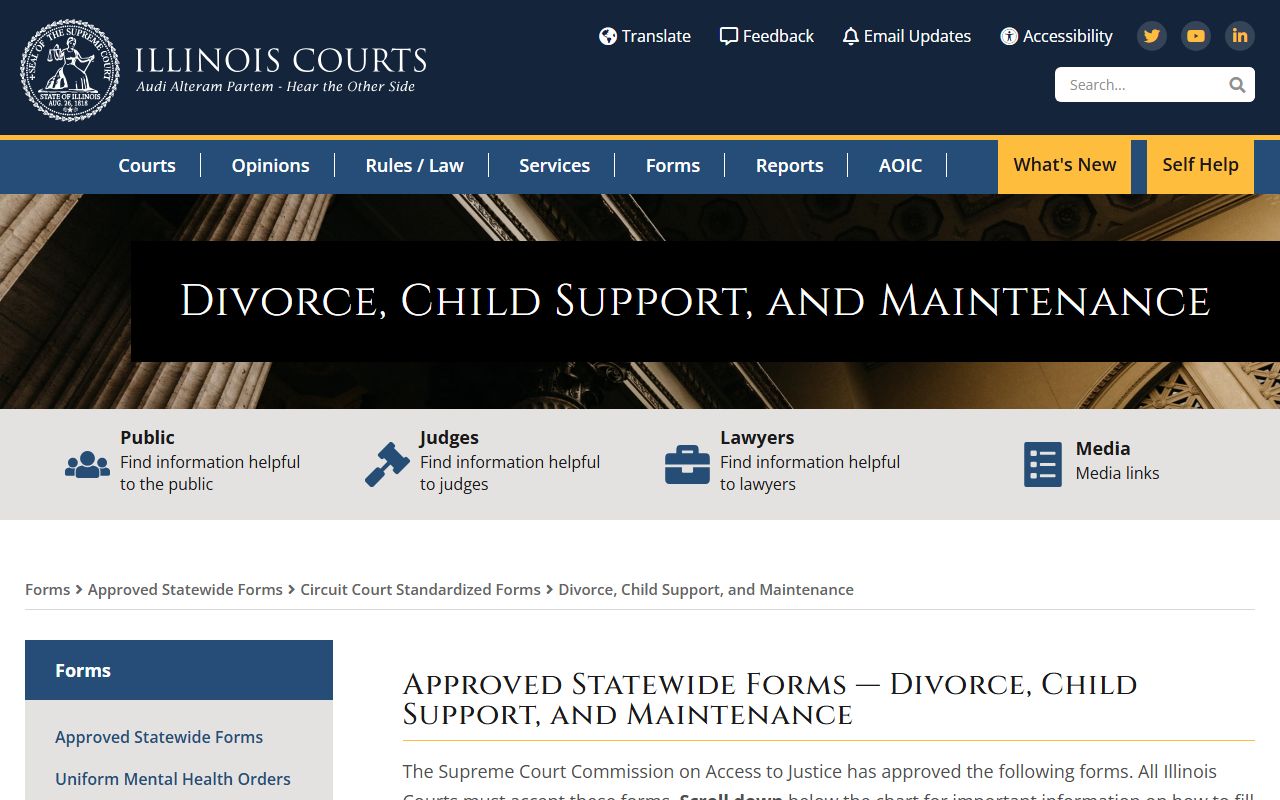 Illinois Supreme Court approved divorce forms for dissolution of marriage