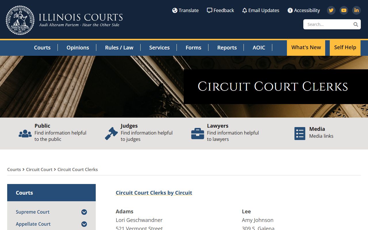 Illinois circuit court clerks list for dissolution of marriage records access